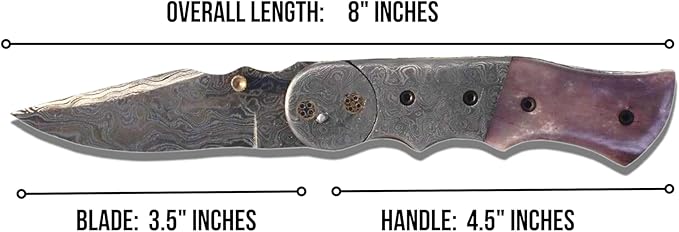 Damascus Folding Knife, Damascus Steel folding knife with Sheath, Damascus Pocket Knife with Bone, Hunting Knife, Pocket Knife for Men Birthday Gift