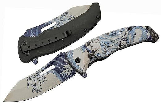 SZCO Supplies 300576-BL Great Wave Liner Lock Edc Folding Knife with Pocket Clip, Blue, 8.5" Length