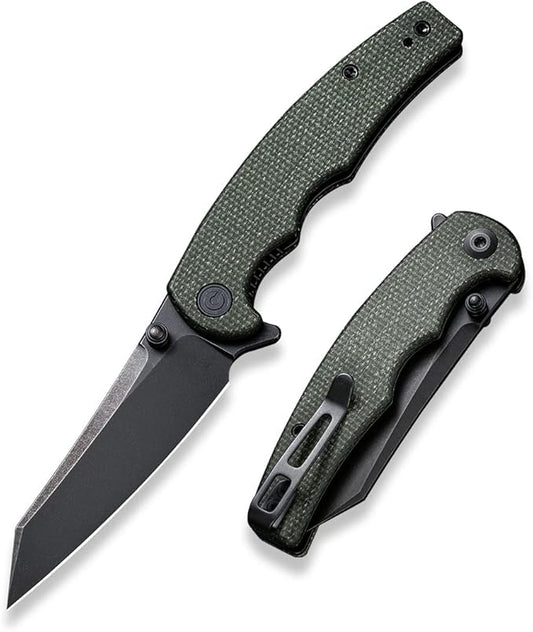 CIVIVI P87 Folder EDC Knife, Kaila Cumings 2.9-in Nitro-V Black Stonewashed Blade Reverse Tanto, Micarta Handle with A Thumb Stud Liner Lock Folding Pocket Knife for Everyday Carry (Green)