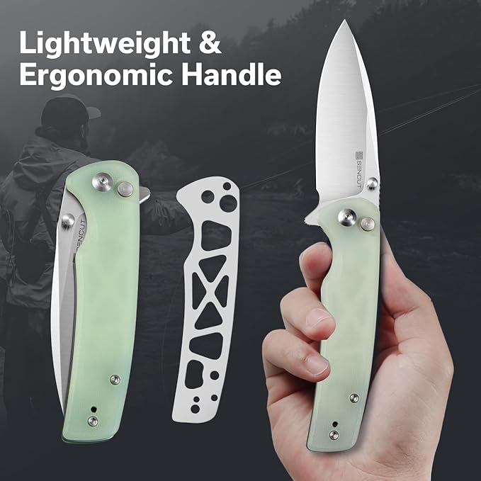 SENCUT Sachse Pocket Knife Folding Knife for EDC, Natural G10 Handle Satin 9Cr18MoV Blade Foldable Small Knife with Clip, Button Lock Everyday Carry Knife for Men Women Indoor Outdoor Gift S21007-4