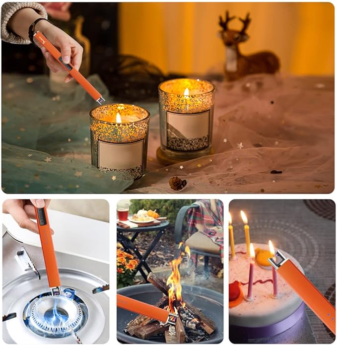 SUPRUS Fluorescent Lighter Glows in The Dark Electric Lighter Candle Lighter Rechargeable USB Arc lighters with Safety Lock Windproof Flameless Plasma for Candle BBQ Camping (Orange)