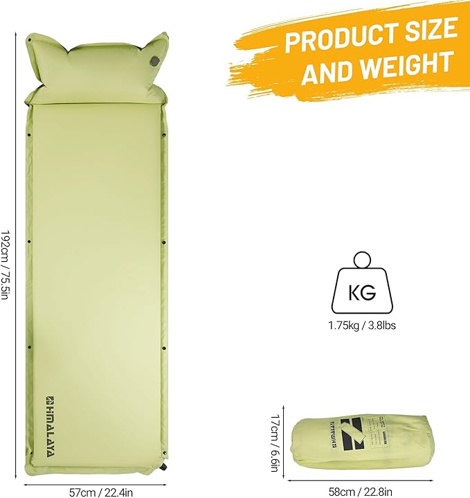 Lightweight Camping Sleeping Pad Inflatable Sleeping Mat Compact Camping Air Mattress with Pillow Backpacking Foam Sleeping Pad