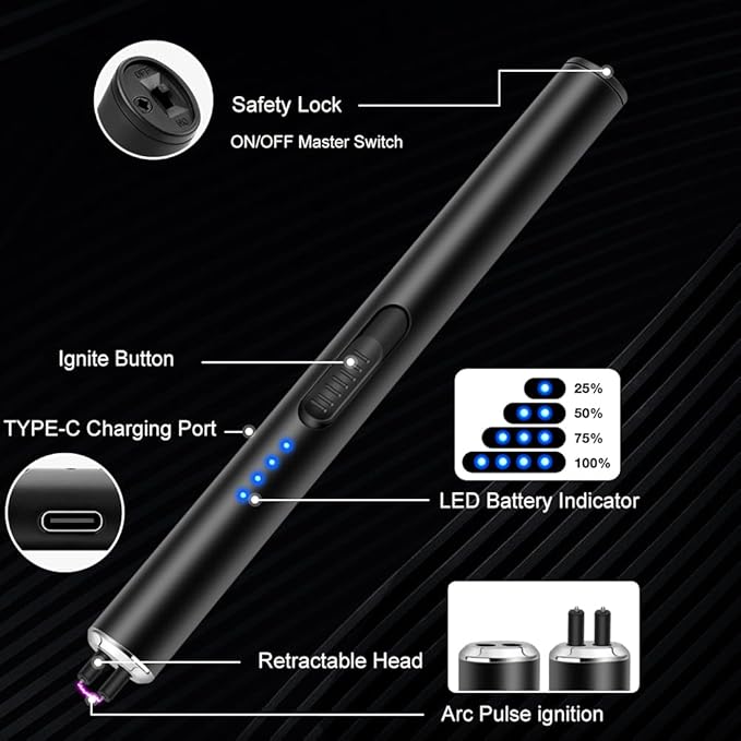 LcFun Electric Candle Lighter Rechargeable USB Lighters Flameless Plasma Arc Lighter Windproof Electronic Lighter Long Lighters for Candles, Grill, Camping, Gas Stoves