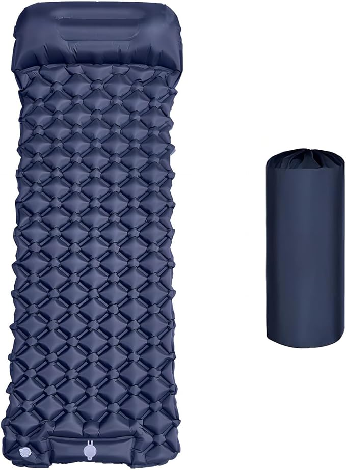 Sleeping Pads for Camping,Ultralight Inflatable Sleeping Pad for Camping with Pillow,Built-in Pump,Waterproof Nylon foror Camping, Backpacking, Hiking, Tent Mattress (Dark Blue)