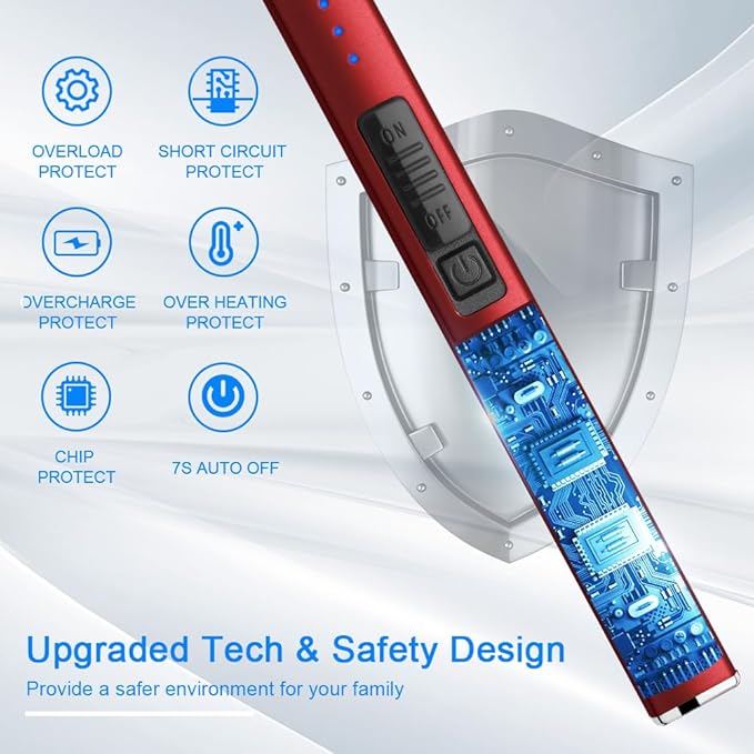 Electric Lighter Arc Windproof Flameless USB Lighter Rechargeable Lighter with Safety Lock for Candle BBQ Camping (Red)