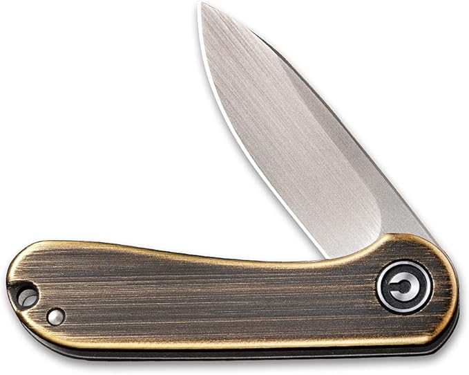 CIVIVI Mini Elementum Flipper Pocket Knife, Small folding Knife with 1.83" 14C28N Blade, Brass and Stainless Steel Handle C18062Q-1