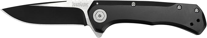 Kershaw Showtime Pocketknife, Black, 3" 8Cr13MoV Stainless Steel Drop Point Plain Edge Blade, One-Handed Assisted Flipper Opening EDC