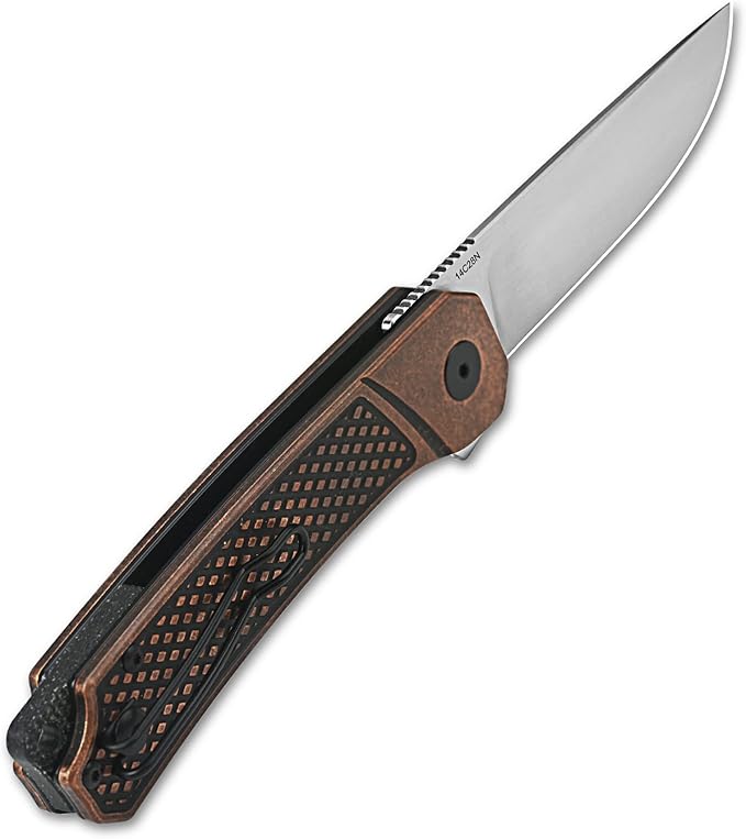 QSP Knife Osprey Folding Knife, 3.25in 14C28N Blade with Different Handle Variants, Reversible Tip Up Clip for Everyday Carry (Satin blade, copper handle)