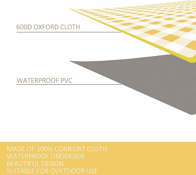 QWXNRG Outdoor Picnic Blanket, Foldable Waterproof Sand Mat, Extra Large Picnic Blanket 60" x 80" for Beach Camping Hiking Travel Outdoor Family Concerts - Yellow Striped