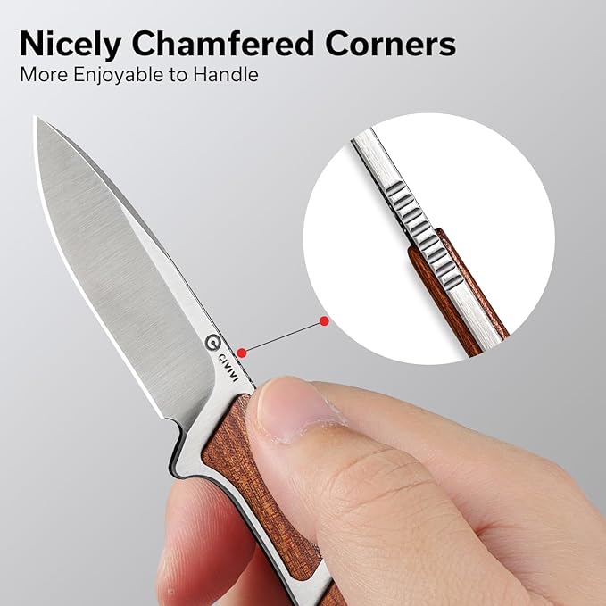 CIVIVI Mini Elementum Fixed Blade Knife with a Kydex Sheath and a Chain for EDC Neck Carry, Small Skeletonized Full Tang Knife with 2.24" Nitro-V Blade Wood Handle C23010-4