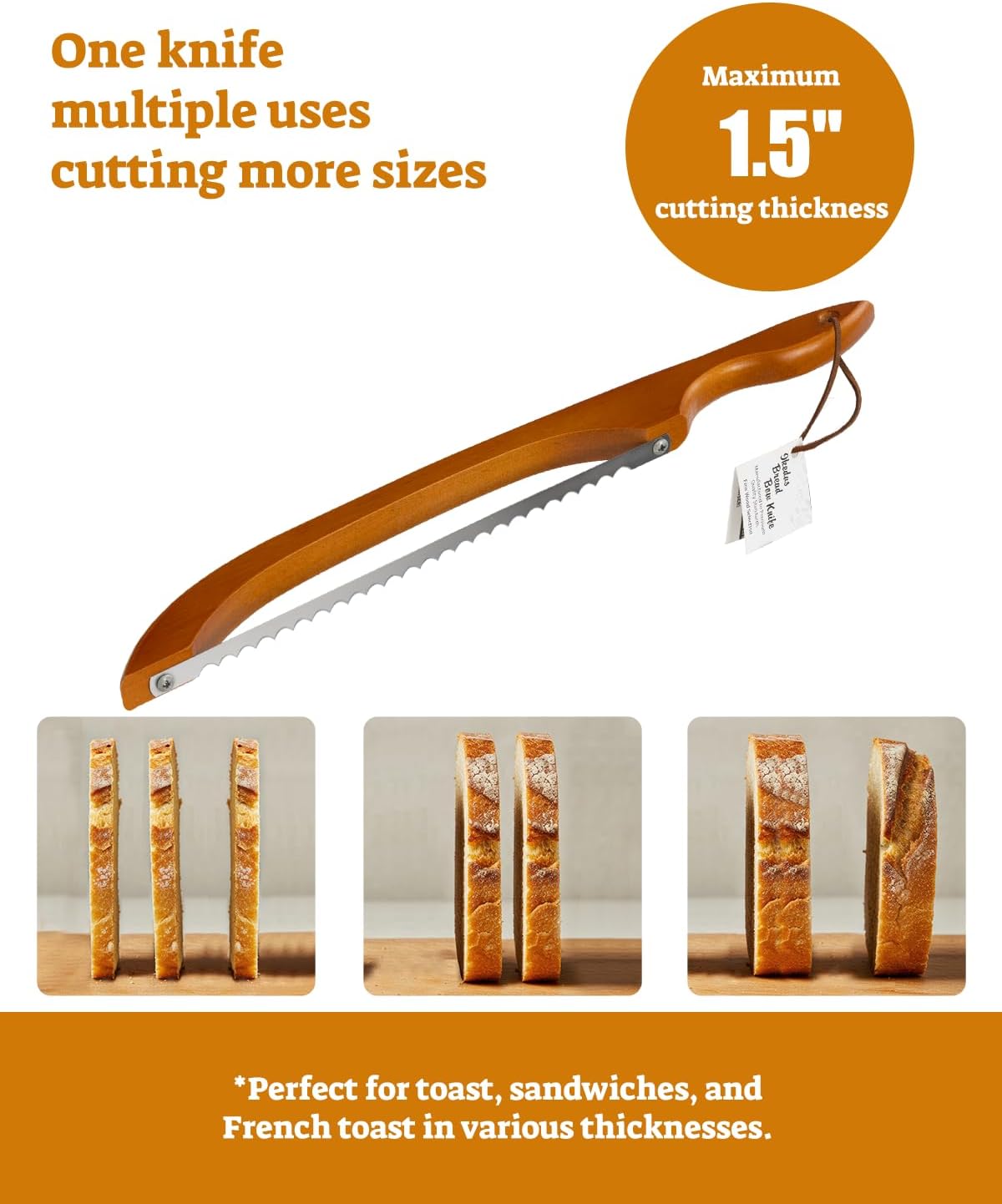 16.5” Bread slicer for Homemade Bread, Serrated Bread Knife for homemade bread with Bow Design, Premium Bread Knife, Bread Slicer, Bread Cutter for Bagels, Baguettes, Light Brown Color
