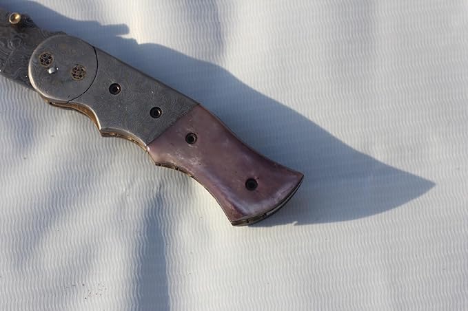 Damascus Folding Knife, Damascus Steel folding knife with Sheath, Damascus Pocket Knife with Bone, Hunting Knife, Pocket Knife for Men Birthday Gift