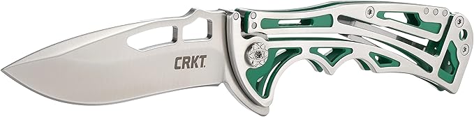 CRKT NIRK Tighe EDC Folding Pocket Knife: Stainless Steel Plain Edge Blade, Silver & Green Machined Stainless Steel Handle 5241