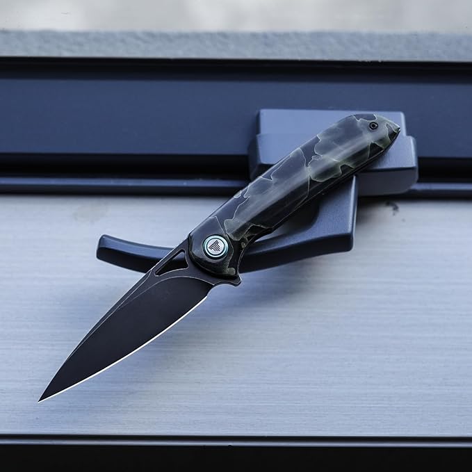 Folding Knife,3.48" Black PVD Blade Raffir Noble Handle with Deep Carry Pocket Clip,Cool Camping Hunting Flipper Knives for Men,Sgr-07