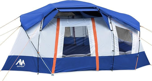 8 Person Tent for Camping, AYAMAYA Waterproof Multi Room Large Family Tents with Skylight & Removable Rainfly &4 Large Mesh Windows and Divided Curtain for Separated Room