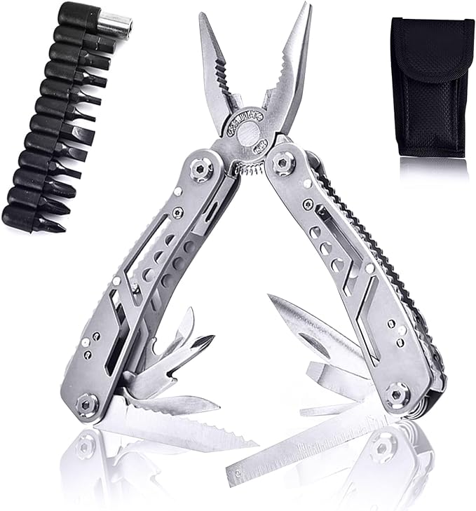 Multi Tool: Multitool Pliers - Pocket Knife Set, 24-in-1 Camping Tool with Screwdriver Bits Set, Can&Bollte Opener for Camping, Gifts for Men Father/Husband/Boyfriend