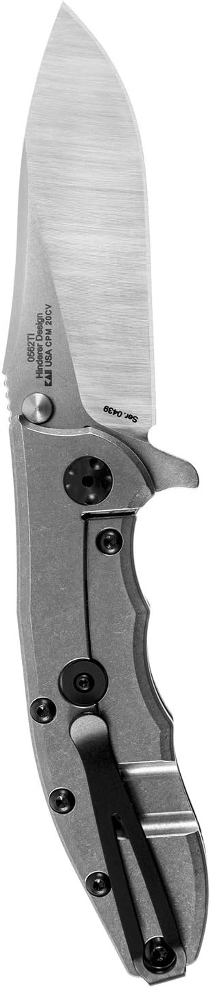 Zero Tolerance Hinderer Pocketknife; 3.5-Inch CPM 20CV Steel Blade, KVT Ball-Bearing Opening System, Flipper, Reversible Deep Carry Clip, Titanium Handle, Made in USA (0562TI)