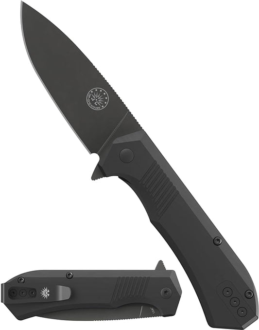 Off-Grid Knives - Stinger EDC Folding Knife with Drop Point Blade, Full Flat Grind, Crucible 154CM Steel, G10 Scales, Deep Carry Clip, Everyday Carry (Blackout)