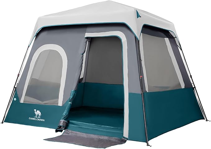 CAMEL CROWN Cabin Tent with 1-Minute Setup, 4/6 Person Instant Tent with Weatherproof Floor