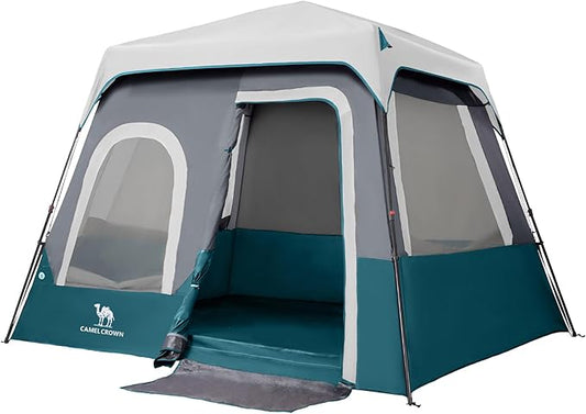 CAMEL CROWN Cabin Tent with 1-Minute Setup, 4/6 Person Instant Tent with Weatherproof Floor