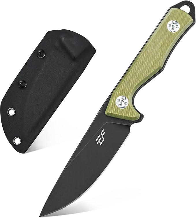 Eafengrow EF107 Fixed Blade Knife D2 Steel Blade Black Knife with Kydex Sheath G10 Handle Compact Outdoor Field Utility Knife(Green)