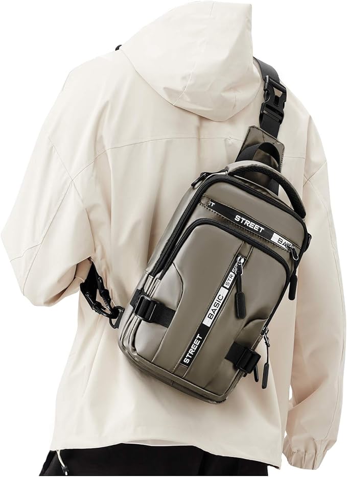 SEAFEW Mini Sling Bag for Men Women - Lightweight Crossbody Backpack, Multipurpose Shoulder Bag, Small Compact Chest Daypack for Travel Hiking Gym Sport Khaki