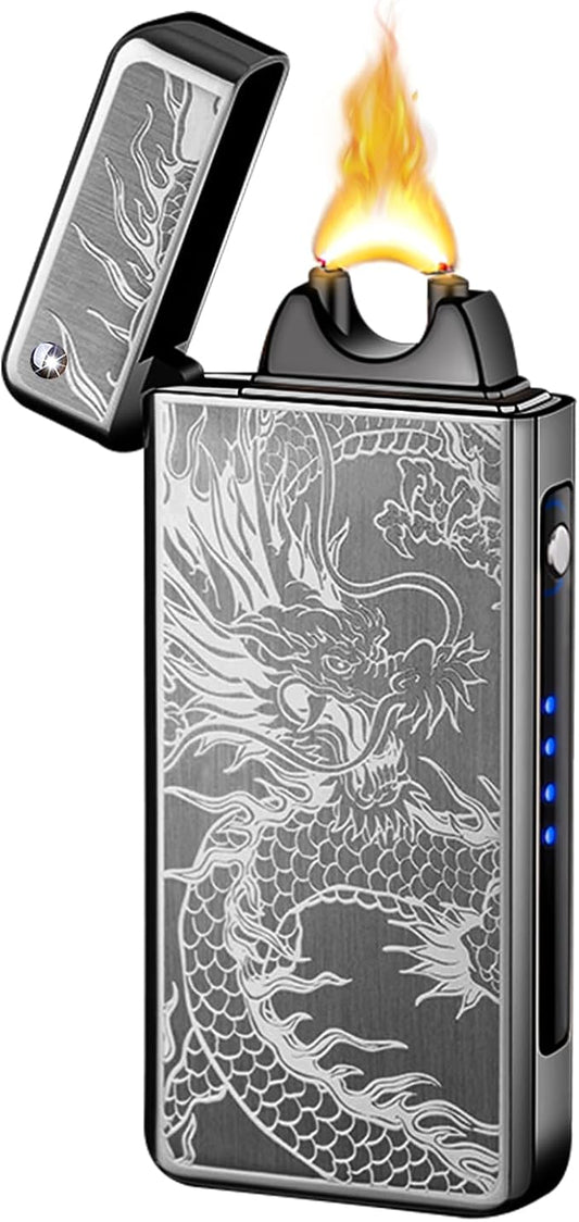 SKRFIRE Plasma Lighter Rechargeable USB Electric Candle Lighter Electronic Torch Arc Lighter Cool Dragon Lighter High Power Flame Lighter with LED Power Display for Camping, Hiking(Black Dragon)