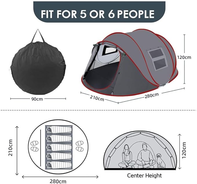 Instant Pop Up Camping Tent, 5-6 Person Tents,Automatic Set Up Tent in 3 Seconds,Waterproof Sunshade Family Tent,Portable Lightweight Dome Tent for Outdoor Camping,Hiking,Travel & Beach