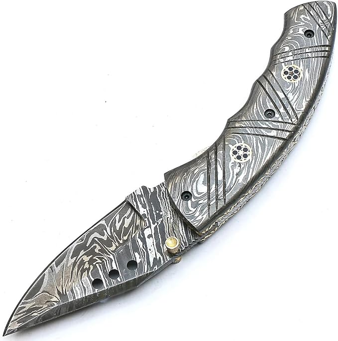 PAL 2000 KNIVES FOL-9032 Custom Handmade Damascus Steel Folding Pocket Knife Damascus Handle with Sheath