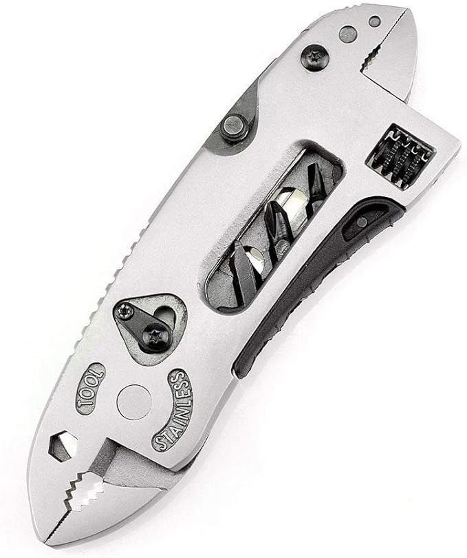 Outdoor Camping Portable Multi-Purpose Folding Multitool silver Pliers Pocket mini Knife Screwdriver Set Bottle Opener Adjustable Wrench Kit Jaw Spanner Repair Manual Survival Defence Multifunctional