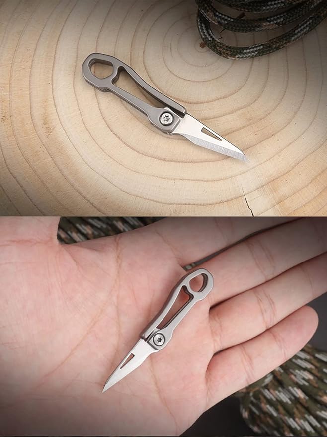 Ultra Small Little Folding Pocket Titanium Alloy Knife with 420j2 Stainless Steel Blade, Mini EDC Portable Knife/Box Cutter/Package Opener, Ultra Compact and Lightweight Mini Folding Knife