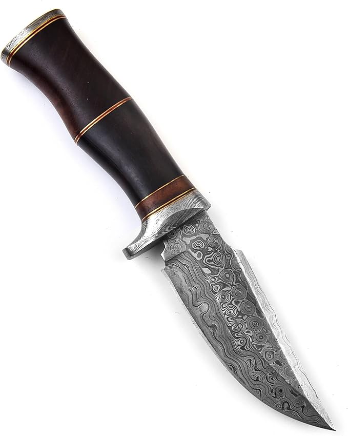 Handmade Damascus Steel Hunting Knife Fixed Blade for Camping, Survival, and Hunting - Premium Outdoor Gear Razor Sharp Edge with Camel Bone and Rose Wood Handle