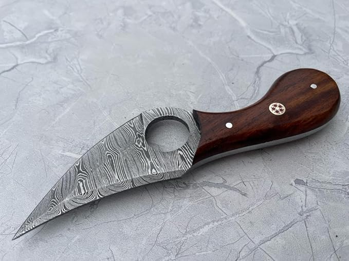 Handmade Damascus Steel Full Tang Knife for Skinning, Camping, Outdoor with Leather Sheath Fixed Blade Bushcraft Knives | Rosewood Handle