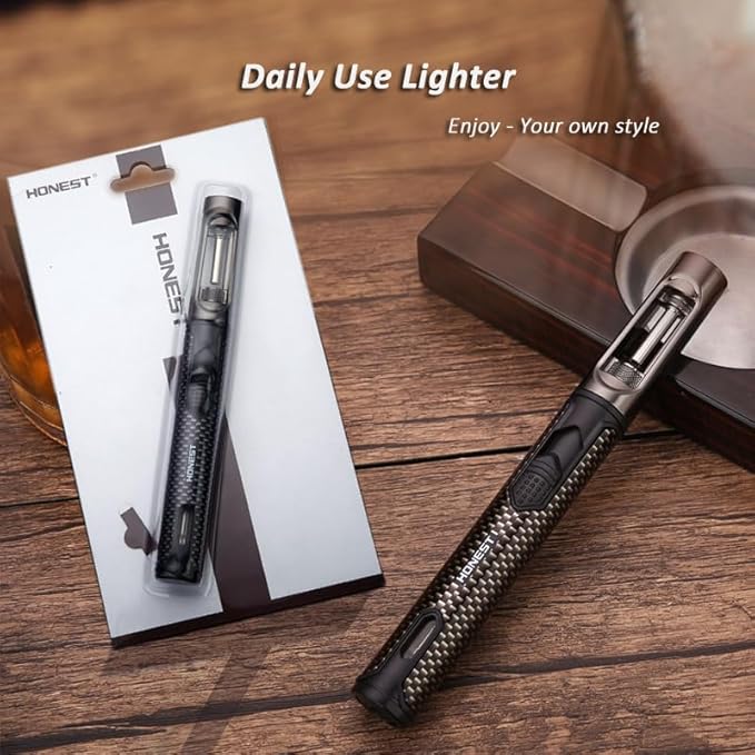 HONEST Torch Lighters Butane Lighters Refillable Single Jet Flame for Candle Grill BBQ Camping (Gold)
