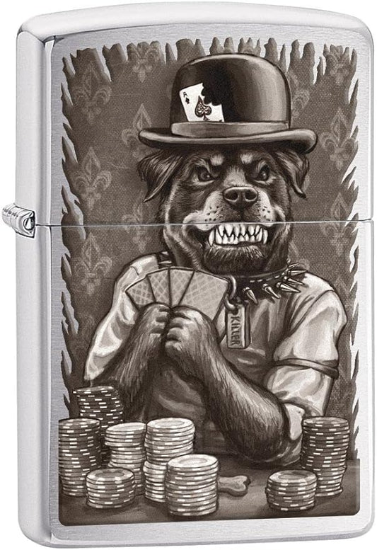 Zippo Lighter- Poker Dog Brushed Chrome Windproof Lighter #Z5047
