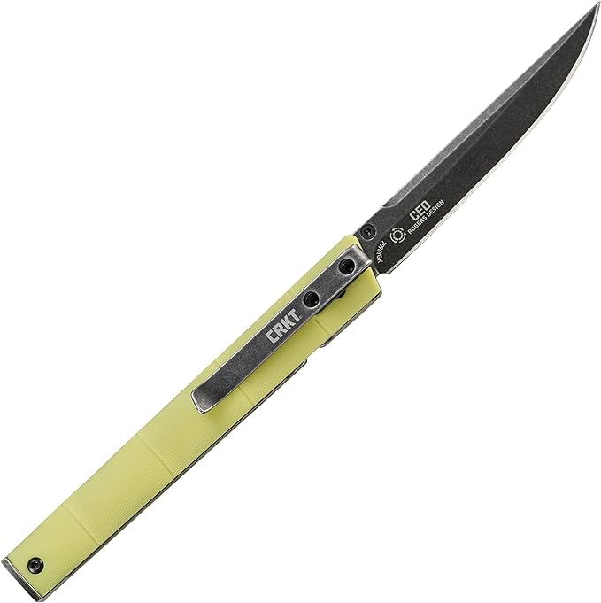 CRKT CEO Bamboo EDC Folding Pocket Knife: Low Profile Gentleman's Knife, Everyday Carry, Black Blade, IKBS Ball Bearing Pivot, Liner Lock, Green Reinforced Fiber Handle, Deep Carry Pocket Clip 7096YGK