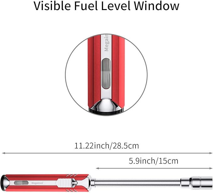 Butane Lighter Torch Long Lighter Refillable Adjustable Jet Flame Lighter Windproof Flexible with Visual Fuel Window Blow Torch for Stove BBQ Grill Fireplace Camping Kitchen (No Gas Include) - Red