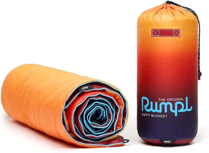 Rumpl Original Puffy Blanket - Warm Puffy Camping Blanket, 100% Recycled Polyester Insulation, Lightweight, Packable, Water-Resistant, Outdoor Puffer Blanket, 52"x75", Pyro Fade