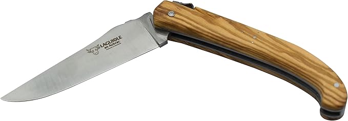 Laguiole en Aubrac ‘The Trapper’ Handmade Luxury Folding Pocket Knife, 5.5-in / 14cm, Olive Wood Handle