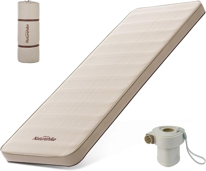 Naturehike Camping Mattress with Portable Air Pump, 4" Thick Self Inflating Sleeping Pad, Roll Up Bed, R-Value 9.5 for 4-Season Insulation, Comfort in Tent, Car, Truck, Van (Twin)