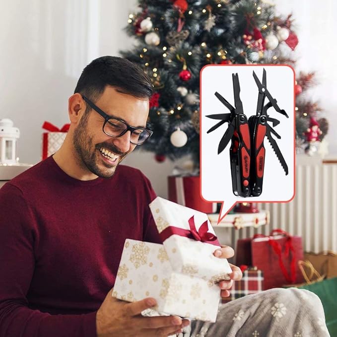 BIBURY Multitool Pliers, 14 in 1 Multi Tool with Flashlight, Scissors, Knife, Stainless Steel Pocket Knife Multifunctional EDC Tool for Camping, Survival, Fishing, Hiking, Hunting