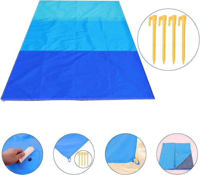 Beach Blanket 79 * 55inch, Compact Sand Proof and Waterproof Picnic Blanket, with Portable Storage Bag, Great for Outdoor Travel Camping Hiking Festival Park Sports
