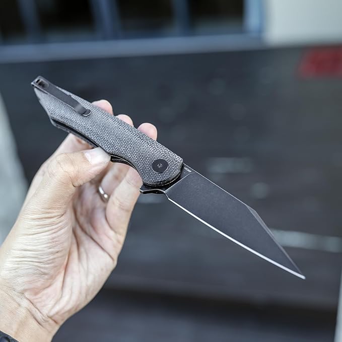 Pocket Knife with Reversible Clip，3.66'' Black PVD Titanium Coating 14C28N Blade Micarta Handle with Liner Lock Lightweight Folding EDC for Men Camping Hunting，Lynx-04