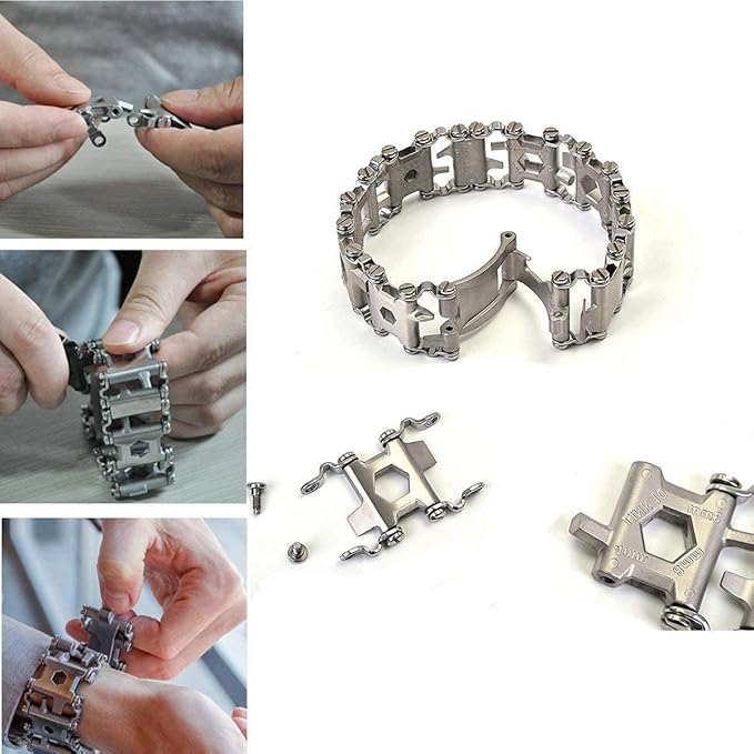 Multitool Bracelet 29 in 1, 22cm Stainless Steel, Multi Tool Bracelet for Men Outdoor Travel Watch Strap, Multifunctional Wristbands, Portable Wearable Multitool Trend Bracelet with A Pry Tool