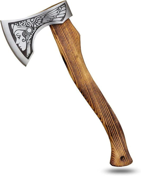 Handmade Forged Stainless Steel Viking Axe, Hatchet with Leather Sheath, Throwing Axe, Camping Axe, Solid Wood Handle Multiple Designs (Axe CK-9)