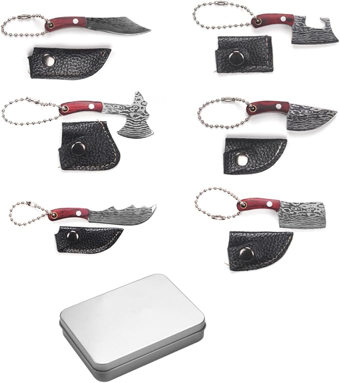 Mini Knife Set,Tiny Knife Set with Sheath,Mini Pocket Knives Keychain for Knife Collectors Gifts and Package Opener Box Cutter (6)