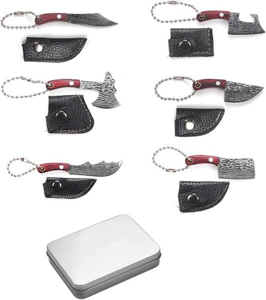 Mini Knife Set,Tiny Knife Set with Sheath,Mini Pocket Knives Keychain for Knife Collectors Gifts and Package Opener Box Cutter (6)