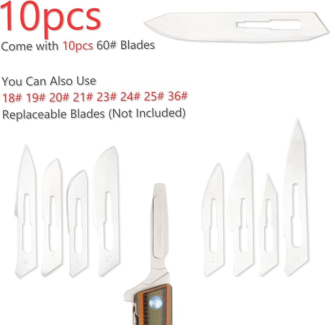 G37 Small Pocket Scalpel Knife, 10pcs #60 Replaceable Blades, Slender Compact Slim Gentleman's Flipper Folding Scalpel EDC Utility Knives with Blue Titanium Belt Clip