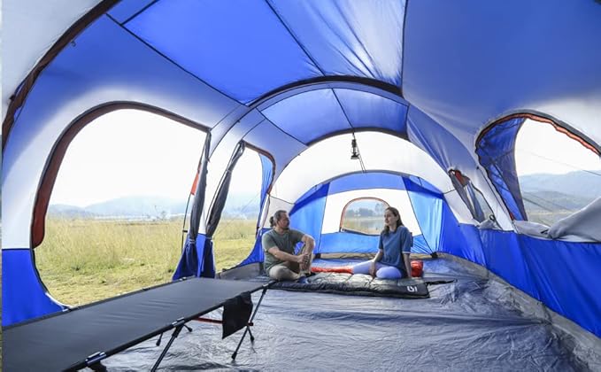 CAMPROS CP Tent-12-Person-Camping-Tents, Waterproof Windproof Family Tent with Top Rainfly, 6 Large Mesh Windows, Double Layer, Easy Set Up, Portable with Carry Bag