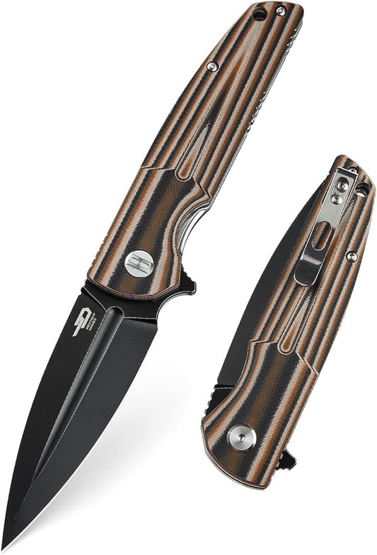 BESTECH KNIVES Pocket Folder Folding Knife: 3.67" 14C28N Steel Black Blade, G10 Handle, EDC Clip, BG34C-3 (Black Desert)